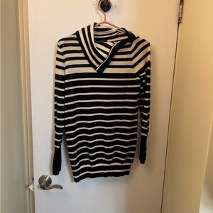 Club Monaco Striped  Black and White Women's Fine Merino Wool Sweater